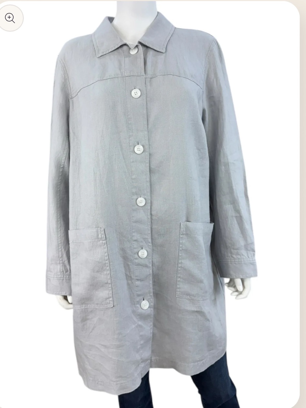 J Jill Love Linen 100% Linen Button Down Shacket Grey Lagenlook Coastal Pockets - Picture 16 of 16